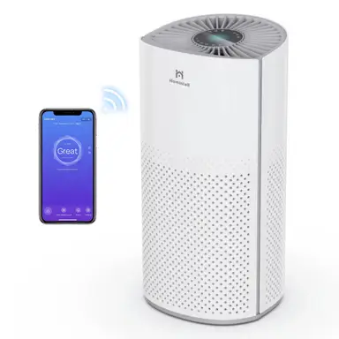 Homintell Intelligenter Luftreiniger, 200 m³/h (CADR), WLAN-Steuerung, H13-HEPA-Filter & Aktivkohlefilter, UV-Sterilisation & Ionisator, 30 dB leise, ideal für 25 m² Räume