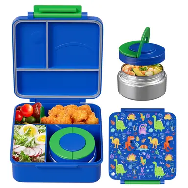 Meoky 54oz Single-Latch Divided Lunch Box -Blue Dinosaur, New Year Sale , Top gift picks