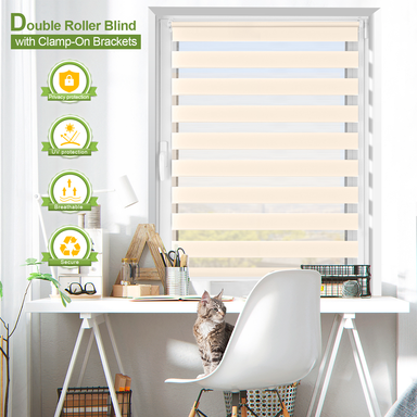 EcoHue DuoRollo Klemmrollerstore, keine Bohrung erforderlich, inklusive Klemmbrücken, für Fenster und Türen, beige, W 55 cm x H 150 cm, 1 Stück