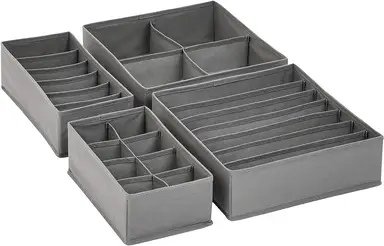 ANQI Dresser Drawer Storage Organizer for Undergarments, Set of 4 - Gray