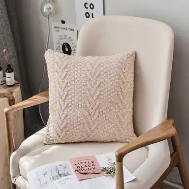 MEROPE, Acrylic Knit/Herringbone Cushion Cover, 50x50cm, white, 1pack