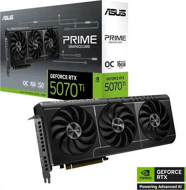 ASUS Prime GeForce RTX 5070 Ti OC 16G GDDR7 Grafikkarte - PCIe 5.0, 2527MHz Boost-Takt, 1 x HDMI 2.1b, 3 x DP 2.1b, 2.5-Slot, Axial-Tech-Lüfter, Dual-BIOS, SFF-Ready