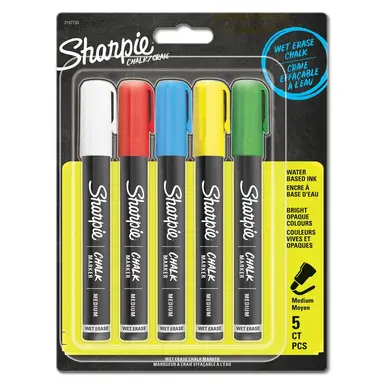 Sharpie Chalk Markers Wet Erase Assorted Colours, Pack of 5