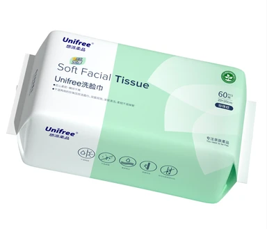 Unifree Soft Facial Tissue with Pearl Texture, Extra Thick & Large, 20 x 20 cm, 60 Sheets