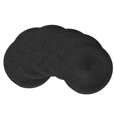 Set de 6 Sets de Table Ronds Tressés BL Pearl PP Couleur Unie Noir – Lavables, Antidérapants, 38 cm, pour Décoration de Table à Manger