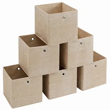 JOYFURNOS Licht Kaki Stoffen Opbergkubussen – Set van 6 Opvouwbare Dozen met Handvatten, 30 x 30 x 30 cm, Perfect voor Kubusrekken – Vliesstof, Geweldig voor Kleding & Kastorganisatie