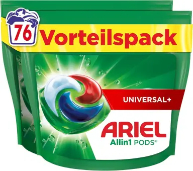 Ariel All-in-1 Waschmittel Pods, Flüssigwaschmittel Kapseln 76 Waschladungen, Universal+, Kraftvolle Fleckenentfernung ab der ersten Wäsche