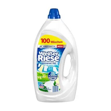 Weißer Riese Universal Gel, 100 Waschladungen (4,5L), Frischer Duft, Kraftvolle Fleckenentfernung, Kalt-Aktiv ab 20°C