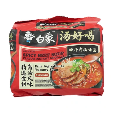 Bai Xiang Lot de 5 paquets de nouilles instantanées saveur soupe bœuf épicé - 555 g