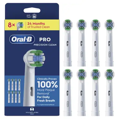 Oral-B Pro Precision Clean Electric Toothbrush Heads, Angled Bristles, Pack of 8 Toothbrush Heads, White