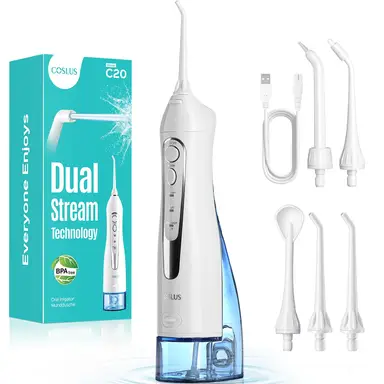 COSLUS  Draadloze monddouche, elektrisch: 300 ml, watertanktestwinnaar 2025, IPX7 waterdicht, voor orale gezondheidliefhebbers, dagelijkse dieptereiniging, reiniging op reis, 5 multifunctionele
