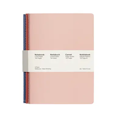 Jubiluu A5 Softcover 3-Pack Stitch Notebook - 50 Sheets (80g offset paper) - Classic Cream Ruled Journal for School, Office, Journaling, or Everyday Note-Taking-Soft Pastels