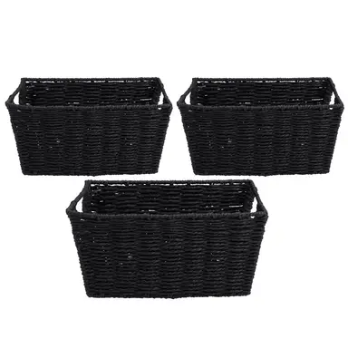 White Label 3 Pack Decorative Woven Paper and Metal Frame Storage Baskets/Organizers, Stackable Cube Bins for Shelves