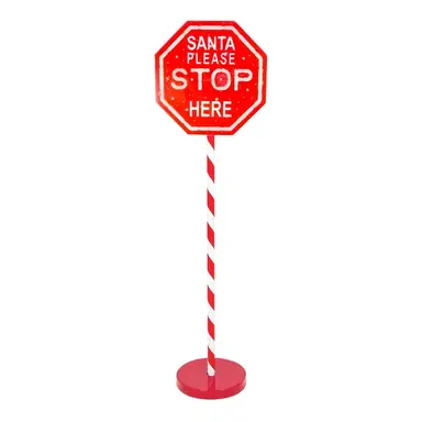 Christmas Workshop 1M Light Up "Santa Please Stop Here" Sign Post