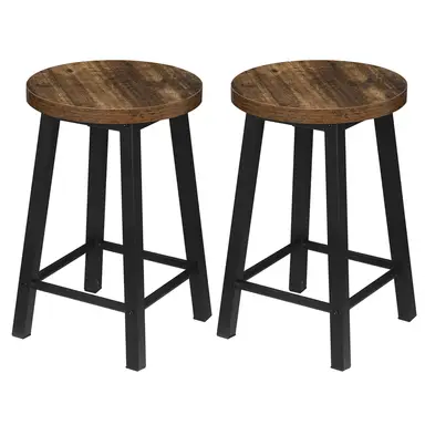 WOLTU 2X Rückenfreie Esshocker Runder Sitzstuhl aus Metall und Holz mit Fußstütze für Bar Küche BH297hov-2, Vintage Holz