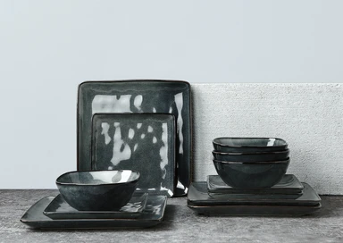 Richmount 6-teiliges Vintage-Set quadratischer Dessertteller - Salbeigrün