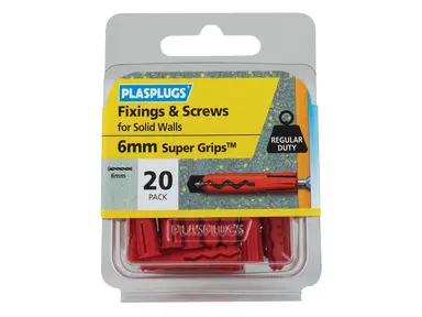 PLASPLUGS Solid Wall Super Grips™ Fixings Red & Screws Pack of 20