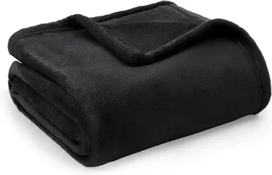 Bedsure Flannel Blanket - Solid Black, 150x200cm, 1 Piece, 100% Polyester
