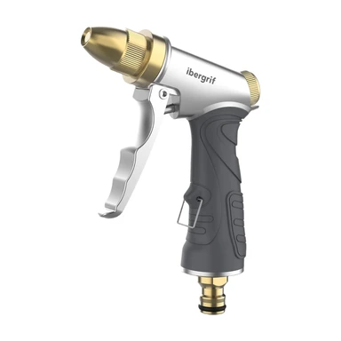 Ibergrif Gartenschlauch Sprühpistole, Hochdruck Schlauchdüse und Heavy Duty Metall Gartenschlauch Sprühpistole, 4 Muster und Wasserflusskontrolle, Für Rasen & Garten Bewässerungsausrüstung, Grau