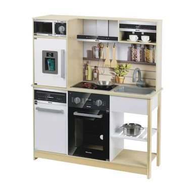 Theo Klein 7188 Miele Family Kitchen | Large Wooden Toy Kitchen with Sound and Light Hob | FSC Certified | Toy for Children from 3 Years