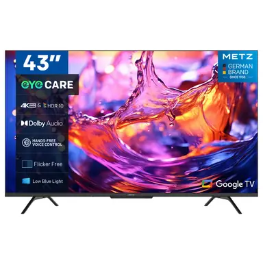 【Gratis installatie】METZ 43" Ultra HD Smart Google TV 43MUE7102Z, Eyecare 3.0, Lage blauwlichtstraling en flikkervrij, Google Cast, Spraakbesturing, Drievoudige tuner
