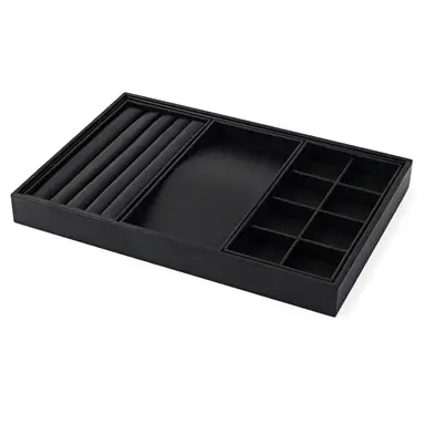Oirlv Jewelry Display Tray Organizer Inserts Luxury, Stackable PU leather Jewelry Trays, Jewelry Trays For Drawer Men Women Jewelry Storage Display Case for Rings Stud Necklaces,Size 35*24*3cm