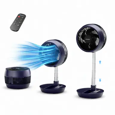 Airmate Foldable Air Circulation Fan with Remote Control,Height Adjustable, DC Motor, 32db Quiet for Bedroom, 5 Blades, 8H Timer, Compact & Portable,New Arrival