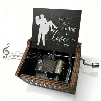 Alphynix 1 Stück romatisches Geschenk mit Musik, Musikbox aus Holz "Can't Help Falling in Love" mit Koppelgravierung, Jahrgeschenk und Valentinstagsgeschenk