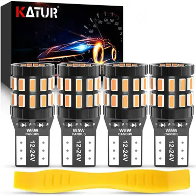 KATUR 194 T10 W5W 501 168 LED Bulb Super Bright Amber Yellow 12-24V Canbus Error Free LED Bulbs Replacement for Car Dome Map Door Courtesy License Plate Light, 4pcs