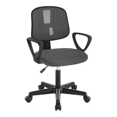 Klihome Kinderschreibtischstuhl, Ergonomischer Kinderschreibtischstuhl, Drehstuhl höhenverstellbar, mit Rollen und Armlehnen, Atmungsaktive Netzrückenlehne, Grau, K0007BS