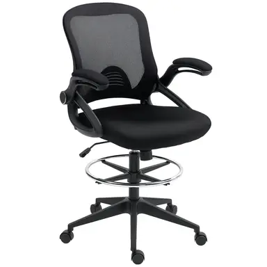 Vinsetto Drafting Chair with Flip-up Armrest, 360 Degree Swivel Mesh Office Stool with Foot Ring, Height Adjustable Chair for Standing Desk, Black
