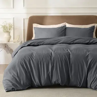Bedsure Duvet Cover Set - Solid - UK Quiet Shade - 230x220cm (1 pc) + 50x75cm (2 pcs) - 100% Polyester