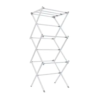 JVL Three Tier Extenable Concertina Laundry Washing Clothes Airer - White