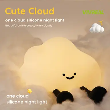 VIVREAL Cloud LED Night Light A023 – Rechargeable, 3-Level Dimming, Type-C Charging, Soft Silicone, ABS & PP, White