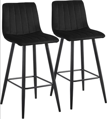 CLIPOP Velvet Bar Stools with Backrests Set of 2,  Matte Black Metal Legs, 2 PCS Kitchen Counter Bar Stools (65 cm Seat Height) 051 Black