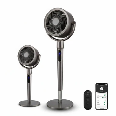 Komodo Aero Tischventilator mit Fernbedienung, 8 Geschwindigkeiten, 3 Modi, 120° horizontale & 90° vertikale Oszillation, 1-8H Timer, Höhenverstellbar, Leiser Tischventilator, Dunkelgrau