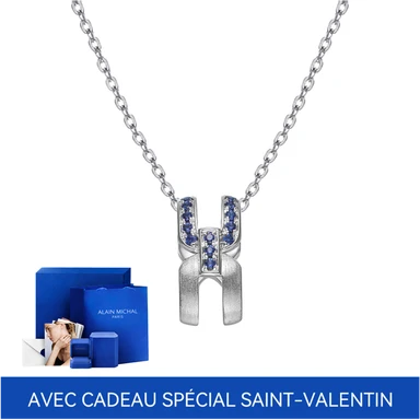 ALAIN MICHAL Intertwine Collier or givré avec diamants en pavé Saphir -avec cadeau spécial Saint-Valentin