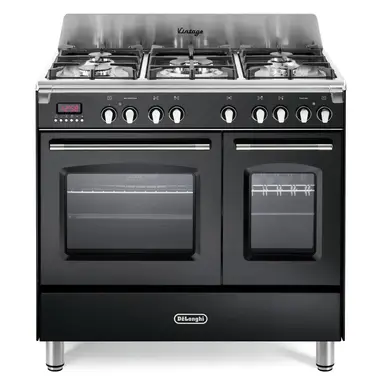 DeLonghi DVTR906-DF/BL 90cm Dual Fuel Range Cooker, Black, A Rated