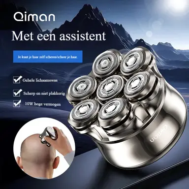 Qiman 8010 Scheerapparaat voor Kale Hoofden - 7D Zwevend voor Nat & Droog Scheren - Met LED Display, Type-C Laden & 150 Dagen Accu (2 Standen, 10W) voor Hoofd, Gezicht & Baard