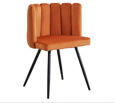 CLIPOP Single Dining Chair Velvet, Bedroom Makeup Vanity Chairs with Padded Back and Metal Legs,Shell Chair for Dressing Table Living Room Kitchen Orange 45*47*82cm