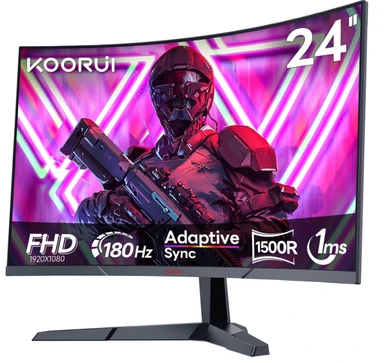 KOORUI 24 Zoll Curved Gaming-Monitor FHD 1080P 180Hz,1ms, 1500R Krümmung Ultradünnes Design, HDMI/DP, 100x100mm VESA-Montage