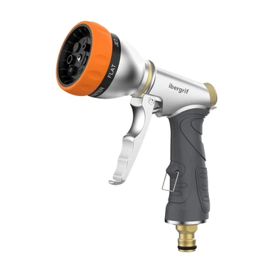 Ibergrif Gartenschlauch Sprühpistole, Hochdruck Schlauchdüse und Heavy Duty Metall Gartenschlauch Sprühpistole, 7 Muster und Wasserflusskontrolle, Für Rasen & Garten Bewässerungsausrüstung, Orange/Grau