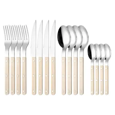 Fangyuan 16 Pieces Cutlery Set White Handdles Silvery Stainless Steel with Knife, Fork, Spoon, High-Quality Stainless Steel Cutlery, Dishwasher Safe Kitchen Set S286