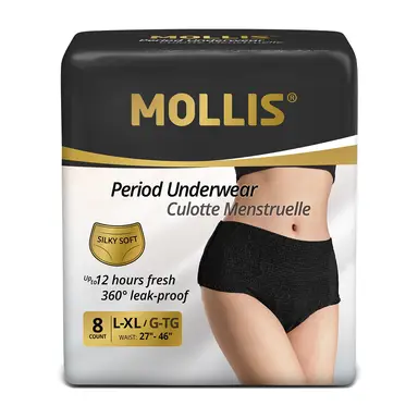 MOLLIS Disposable Period Underwear for Women, Postpartum Panties, Maternity Knickers Heavy Flow Leak Proof, Black,Large/XLarge, 8 Count