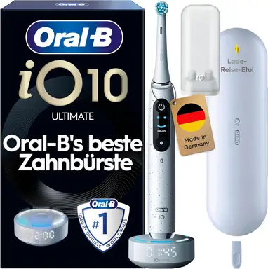 Oral-B iO Series 10 Elektrische Zahnbürste/Electric Toothbrush mit iOSense, Magnet-Technologie, 7 Putzmodi für Zahnpflege, 3D-Analyse, Farbdisplay und Lade-Reise-Etui, Designed by Braun, Weiß