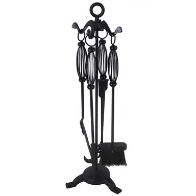 JVL Penine Iron Fireside Fire Tool Set – 5 Piece, Black