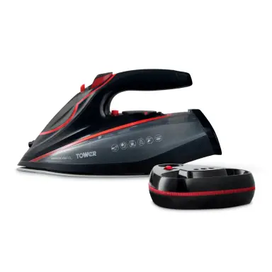 Tower T22035RED Cord/Cordless Steam Iron with Ceraglide XL Ceramic Soleplate, Thermostatic Dial Control, Anti-Calc & Anti-Drip Functions, 350ml Water Tank, 3100W, Red & Black
