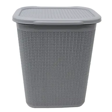 JVL Knit Design Loop Plastic Rectangular Lidded Laundry Basket – Grey