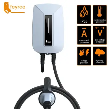 feyree EVSE Type2 Wandladestation (Wallbox), 32 A, 7 KW, IEC 62196-2 Steckdose, 1-Phasen, 5 m Kabel, Wandmontage, Ladestation für Elektroauto