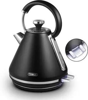 Tower Cavaletto Mirage Digital Kettle, Variable Temperature, Rapid Boil, 3kW, 1.7L, Black with Chrome Accents - T10087BLK